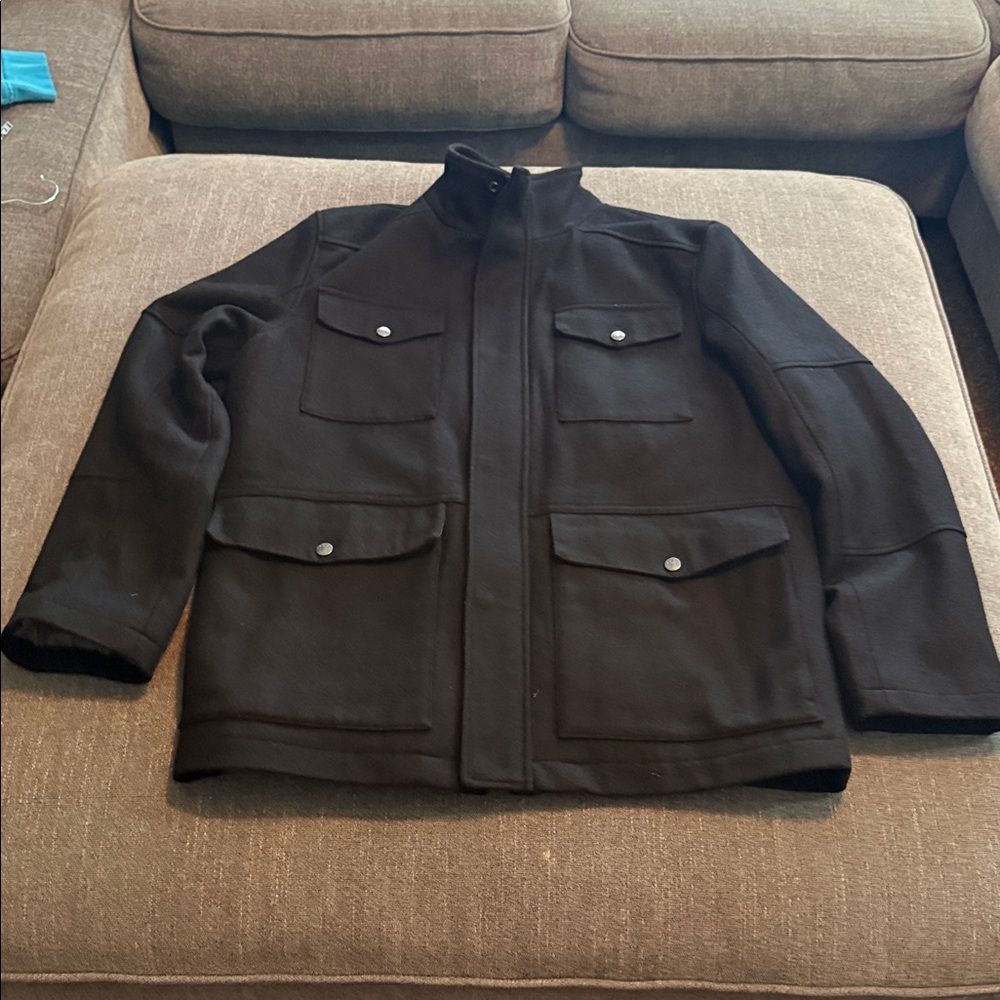 Haggar Black Ribbed Pea Coat